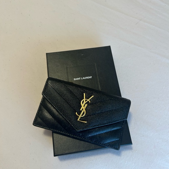 Saint Laurent Black Card Holder with Gold Logo - Picture 1 of 3